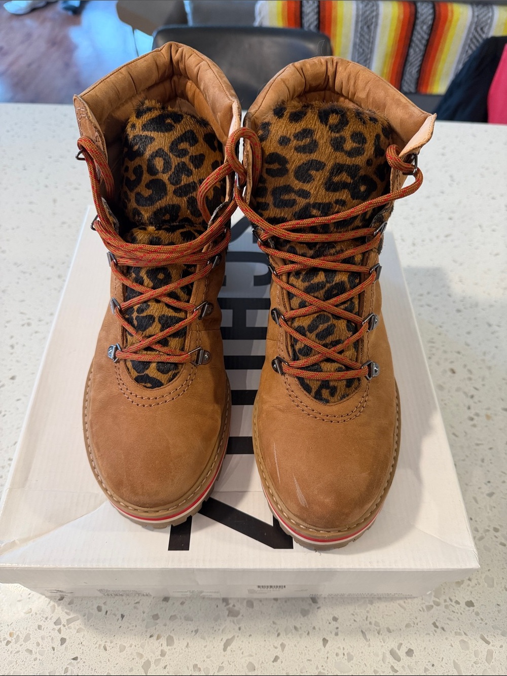 Schultz Women’s Brown Suede Lace-Up Boot with Leopard Trim